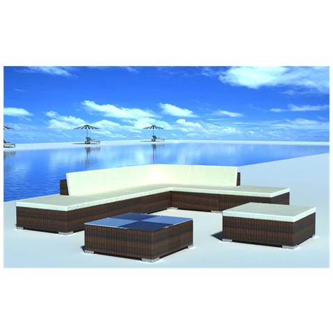 Set Divani da Giardino 8 pz con Cuscini in Polyrattan Marrone - Foto 2