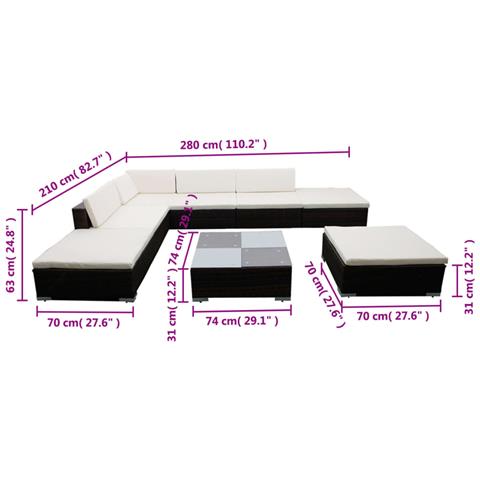 Set Divani da Giardino 8 pz con Cuscini in Polyrattan Marrone - Foto 8