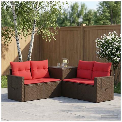 Set di divani 5 pz Marrone e Rosso Rattan sintetico e Acciaio - Foto 2