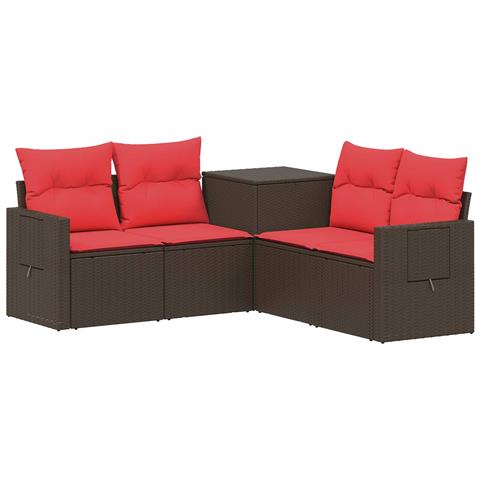 Set di divani 5 pz Marrone e Rosso Rattan sintetico e Acciaio - Foto 1
