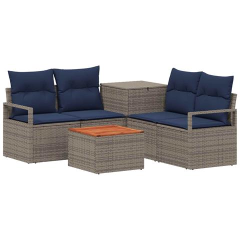 Set di divani 6 pz Grigio e Blu Navy Rattan sintetico e Acciaio - Foto 1