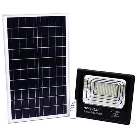 V-tac Vt-100w Faro Led 100w Autoalimentato Nero Con Pannello Solare 35w E Telecomando 6000k Ip65 - Sku 94012 - Foto 1