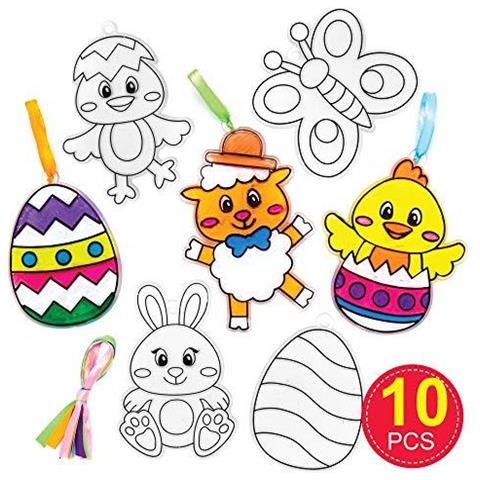 At515 Pasqua Suncatcher Ornaments - Confezione Da 10 Fun Di Plastica Disegni Per Bambini Da Colorare E Decorare - Foto 4