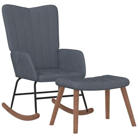 Poltrona a Dondolo con Poggiapiedi Grigio Scuro in Velluto - Foto 1