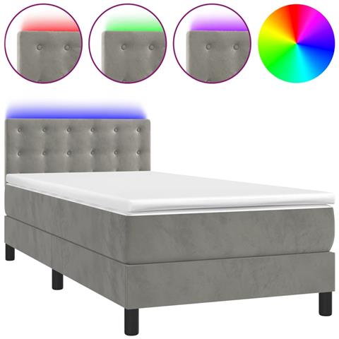 Letto A Molle Materasso E Led Grigio Chiaro 100x200 Cm Velluto - Foto 1