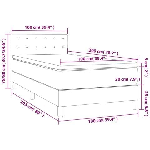 Letto A Molle Materasso E Led Grigio Chiaro 100x200 Cm Velluto - Foto 8