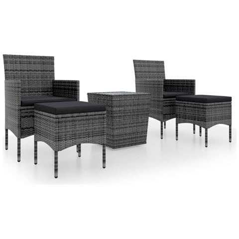 Set Bistrot Da Giardino 5pz Polyrattan E Vetro Temperato Grigio - Foto 1