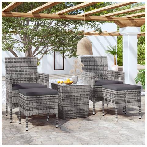 Set Bistrot Da Giardino 5pz Polyrattan E Vetro Temperato Grigio - Foto 8