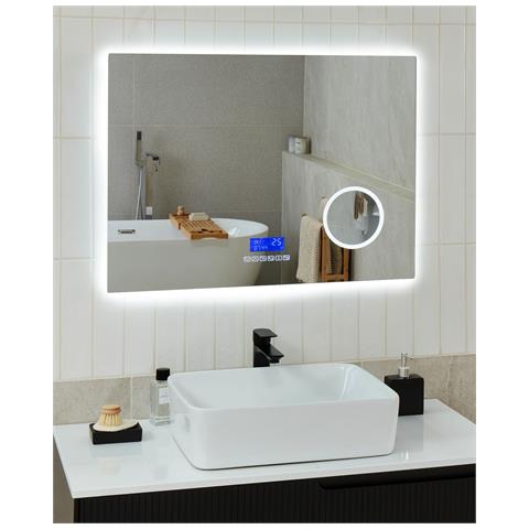 Specchio Da Bagno Con Luce Led Montaron 80 Cm 60 Cm Argento - Foto 1