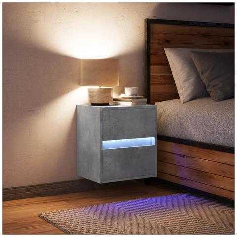 Comodino A Parete Con Luci Led Grigio Cemento - Foto 3