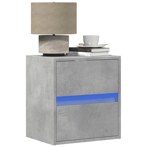 Comodino A Parete Con Luci Led Grigio Cemento - Foto 1