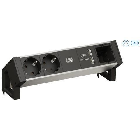 Desk 2 Alu Prolunghe E Multiple 1 Presa (e) Ac Interno Alluminio, Nero - Foto 1