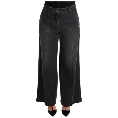 Jeans In Denim A Gamba Larga A Vita Media Lavati Grigi - It40-s - Foto 1