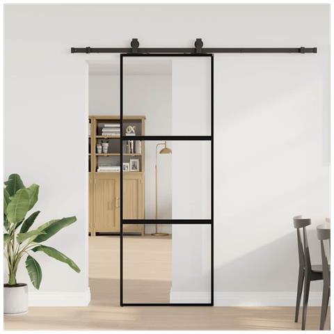Porta Scorrevole Set Ferramenta Nera 76x205 cm Vetro Temperato - Foto 1