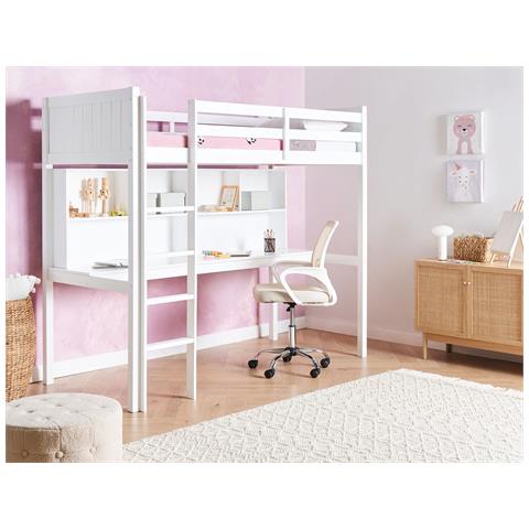 Letto Matrimoniale Alto Con Scrivania Legno Di Pino Foucamont 90 X 200 Cm Bianco - Foto 1