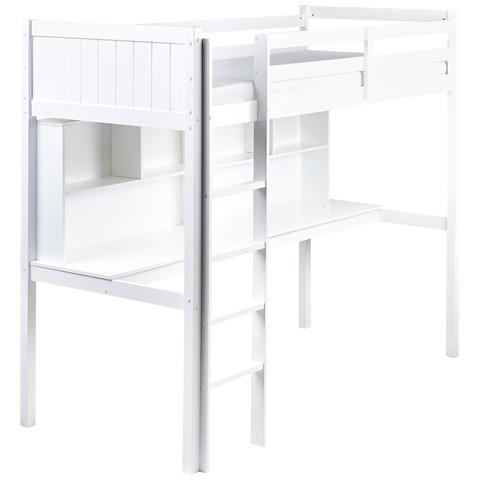 Letto Matrimoniale Alto Con Scrivania Legno Di Pino Foucamont 90 X 200 Cm Bianco - Foto 2