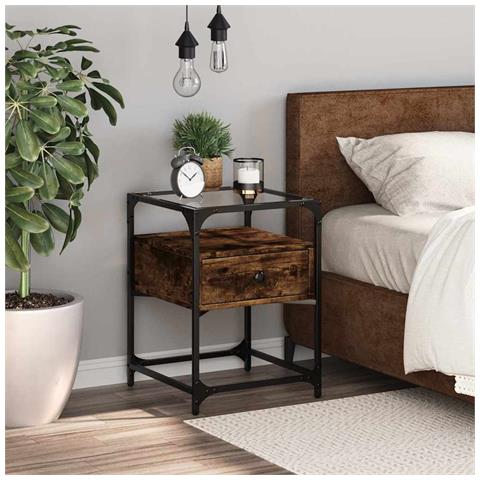 Comodino Rovere Fumo 40x40x55 Cm In Legno Multistrato - Foto 1