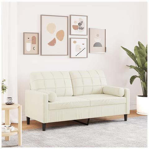 Divano A 2 Posti Con Cuscini Crema 140 Cm In Velluto - Foto 1