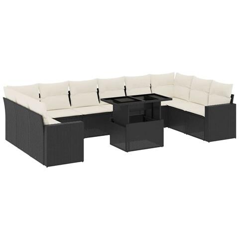 Set Divani Da Giardino 11 Pz Con Cuscini In Polyrattan Nero - Foto 2