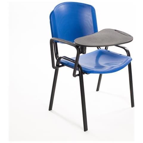 Set Di 6 Sedie Impilabili In Plastica Blu Con Ribaltina Scrittoio Tavoletta Per Sala Conferenza Meeting E Convegni - Foto 1