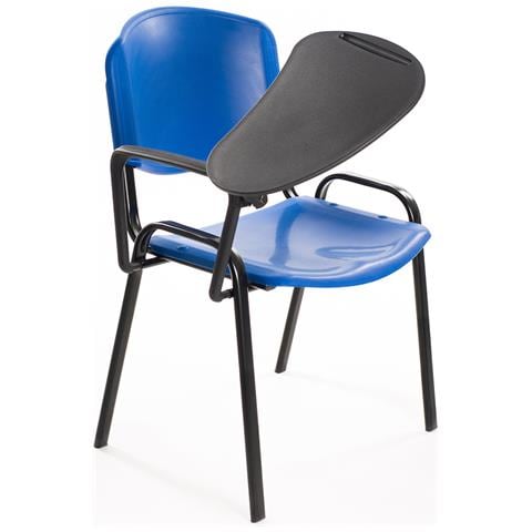 Set Di 6 Sedie Impilabili In Plastica Blu Con Ribaltina Scrittoio Tavoletta Per Sala Conferenza Meeting E Convegni - Foto 2