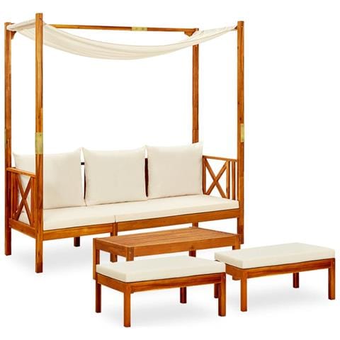 Panca Da Giardino Con Tavolo E Poggiapiedi Massello Di Acacia - Foto 2