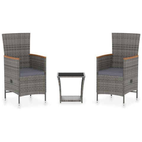 Lusso Casadino -  Set Divani Da Giardino 3 Pz Con Cuscini In Polyrattan Grigio - Foto 1