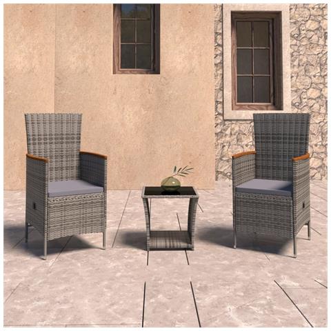 Lusso Casadino -  Set Divani Da Giardino 3 Pz Con Cuscini In Polyrattan Grigio - Foto 8