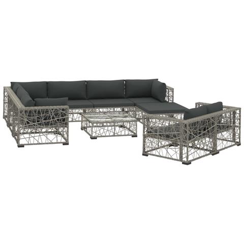 Set Divani Da Giardino 10 Pz Con Cuscini In Polyrattan Grigio - Foto 1