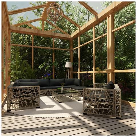 Set Divani Da Giardino 10 Pz Con Cuscini In Polyrattan Grigio - Foto 8