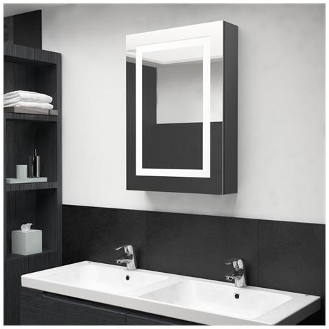 Armadietto Bagno Con Specchio E Led Grigio Lucido 50x13x70 Cm - Foto 8