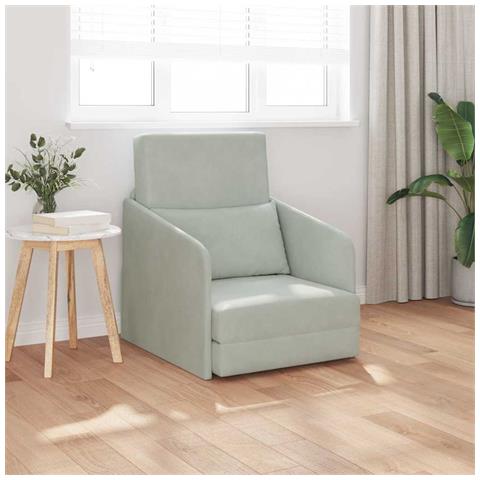 Divano Letto a Terra 2-in-1 Grigio Chiaro 65x80x83 cm Velluto - Foto 2