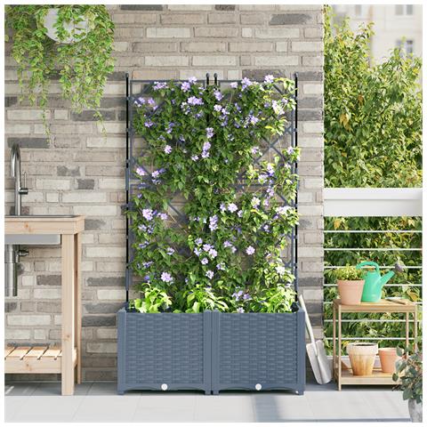 Fioriera da Giardino con Graticcio 2 pz Grigio Chiaro 80x40x143 cm - Foto 2
