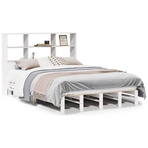 Letto Libreria senza Materasso Bianco 140x190 cm Legno Massello - Foto 1