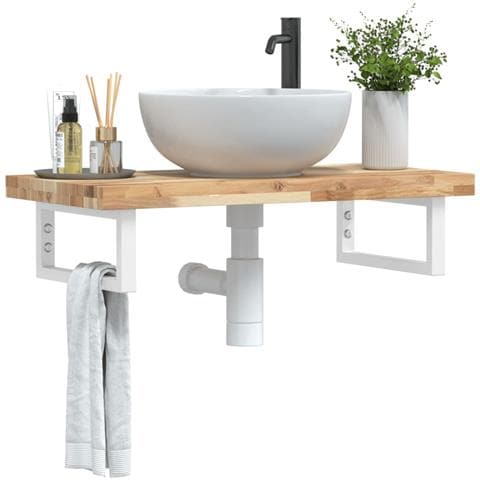 Ripiano A Parete Per Lavabo In Acciaio E Massello Di Acacia - Foto 8