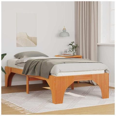 Struttura letto a terra Marrone Legno di pino massello - Foto 2