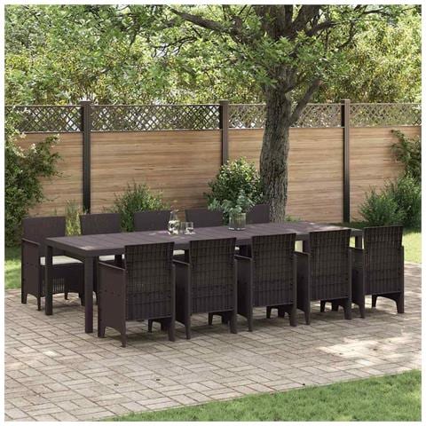 Set da Pranzo per Giardino 11 pcs Marrone e Crema Rattan - Foto 2