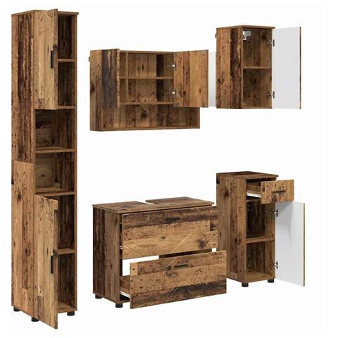 Set di mobili per il bagno 5 pcs Legno vecchio 30 x 35 x 192 cm - Foto 1
