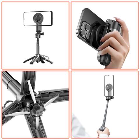 Supporto Treppiede Magnetico 4 In 1 Con Pulsante Bluetooth, Nero - Foto 2