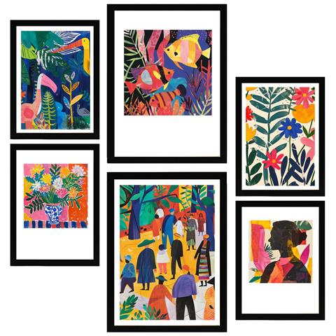 Set Di 6 Stampe Dipinto Decorativo Fauvismo Colorato Di Matisse Incorniciato Con Illustrazioni Di Design Per Le Pareti A3 & A4 Cornice Nera - Foto 1
