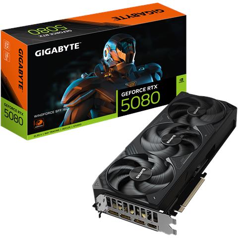 GeForce RTX 5080 WINDFORCE SFF 16G Scheda Grafica - 16GB GDDR7, 256 bit, PCI-E 5.0, 2617 MHz Core Clock, 3 x DisplayPort, 1 x HDMI, GV-N5080WF3-16GD - Foto 1