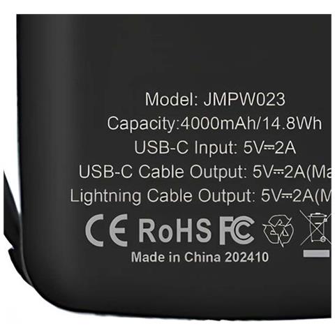 Powerbank 4000mah Usb-c / Lightning / Portachiavi / Torcia Personalizzabile, Nero - Foto 2