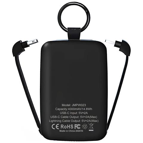 Powerbank 4000mah Usb-c / Lightning / Portachiavi / Torcia Personalizzabile, Nero - Foto 4