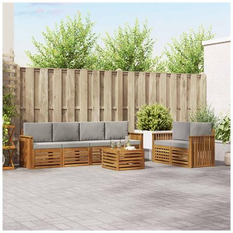 Set divani con cuscino 7 pcs Grigio Naturale e Chiaro - Foto 2