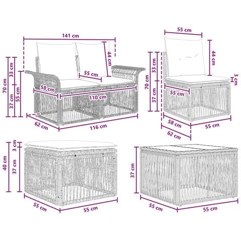 Set Divano da Giardino 11 pcs Grigio polyrattan - Foto 9