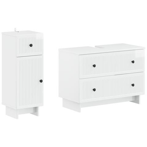 Set di Armadi da Bagno da 2 Pezzi EDE Bianco Lucido - Foto 1