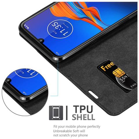 Custodia Compatibile Con Motorola Moto E6 Plus In Nero Di Notte - Coperchio Protettiva Con Chiusura Magnetica, Funzione Stand E Tasca Per Le Carte - Foto 2