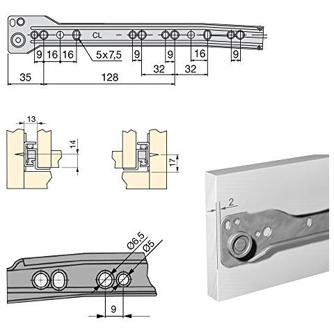 3019614 Guida-binario Con Cuscinetti A Rulli Per Cassetto, Verniciato Nero, 250 Mm, Set Di 5 - Foto 2