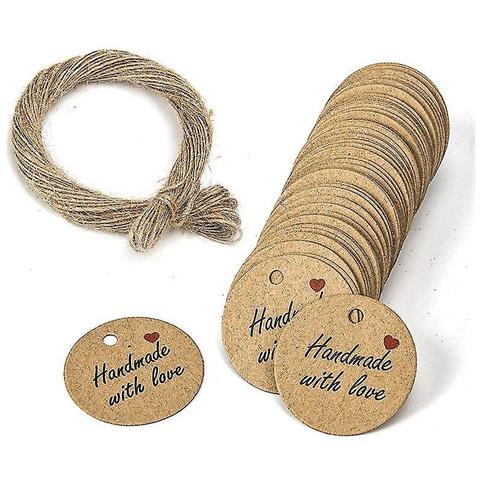 100 Etichette Regalo Tonde In Carta Kraft Fatte A Mano - Marrone Naturale Con Foro - Perfette Per Bomboniere E Fai Da Te