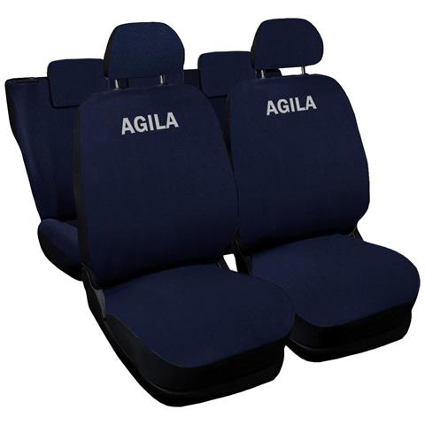 Coprisedili Auto Compatibili Per Agila, Made In Italy, Set Di Copri Sedili Anteriori E Posteriori Con Copri Poggiatesta Incluso, Tessuto Poliestere, Colore - Blu - Foto 1